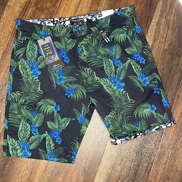 Denim & Flower Tropical Print Shorts in Blue and Green, NWT - Picture 1 of 6